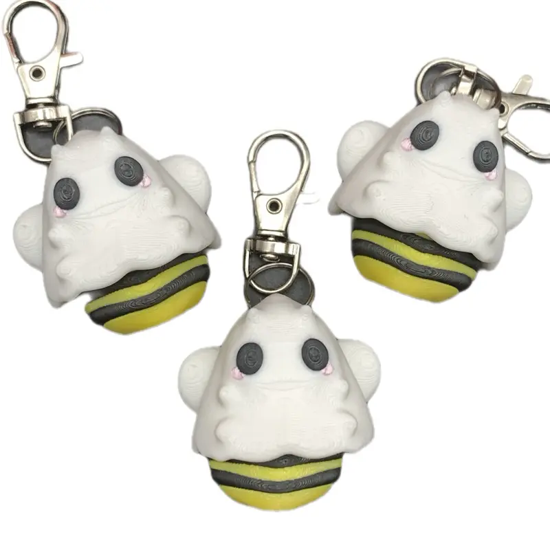 Boo-bee Keychain - Spooky Halloween 3D Printed Bumblebee in Ghost Costume Keychain for Pun Lovers & Halloween Enthusiasts