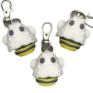 Boo-bee Keychain - Spooky Halloween 3D Printed Bumblebee in Ghost Costume Keychain for Pun Lovers & Halloween Enthusiasts