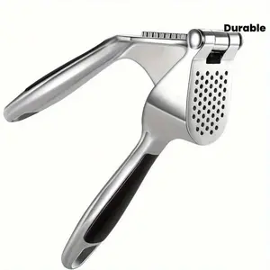 Stainless Steel Garlic Press - Ergonomic Easy-Grip Handle, Rust-Resistant Zinc Alloy, Durable Kitchen That Easily Crushes Garlic, Suitable For Fresh Garlic Paste With Tomatoes And Herbs, Garlic Crusher, Modern Kitchenware, Easy-To-Clean Materials.