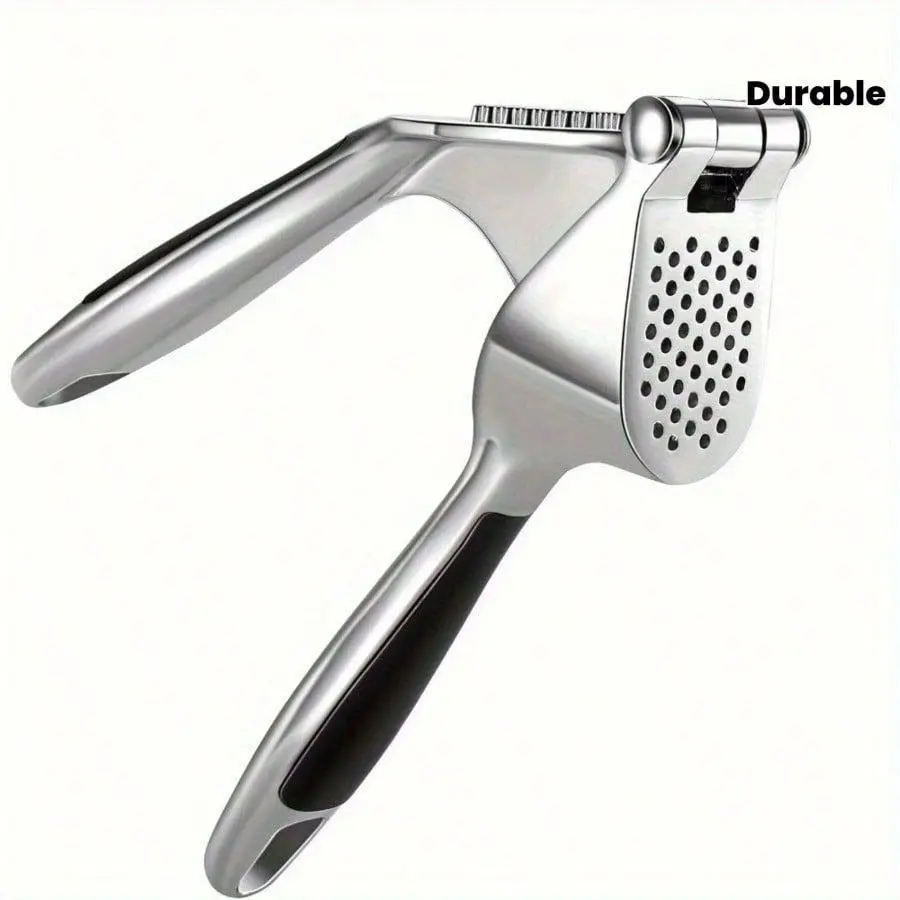 Stainless Steel Garlic Press - Ergonomic Easy-Grip Handle, Rust-Resistant Zinc Alloy, Durable Kitchen That Easily Crushes Garlic, Suitable For Fresh Garlic Paste With Tomatoes And Herbs, Garlic Crusher, Modern Kitchenware, Easy-To-Clean Materials.
