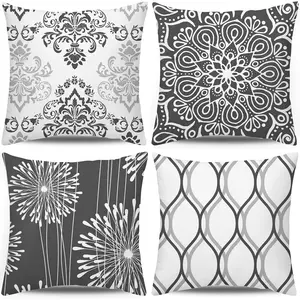 Decorative Throw Pillow Covers 16x16 Set of 4, Dark Grey and White Modern Simple Square Pillow Case Cushion Cover for Sofa Couch Farmhouse Outdoor Living Room