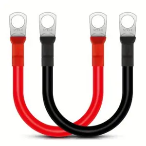 2pcs 2AWG Gauge Battery Cables, 15cm/6inch 12V Copper Battery Power Inverter Leads, with 5/16" Lugs Ring Terminals