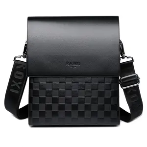 304  Stylish Men's Vertical Crossbody Bag - Checkered Leather Shoulder Bag for Office & Casual Outings Saro Men's Checkered Leather Shoulder Bag - Minimalist Vertical Crossbody Bag for Men