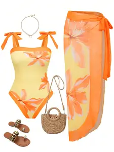 Women's Classic Marble Print One-Piece Swimsuit with Skirt – Sexy Tummy Control Slimming Sun Protection Vacation Set