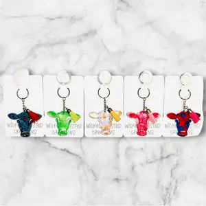Handmade Epoxy Resin Checkered Cow Shape Keychain - Custom Moo Moo Mood Fashion Accessory, Vibrant Colors, Glossy Finish, Custom Glitter Options