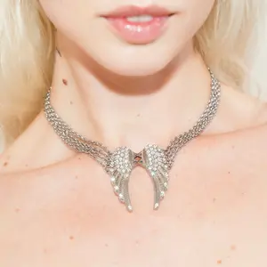 HeavenSent Guardian Necklace | Angel Wing Pendant Statement Chain Necklace . Stainless Steel, Waterproof, High Quality Non Tarnish trendy y2k Fashion Jewelry with Rhinestones