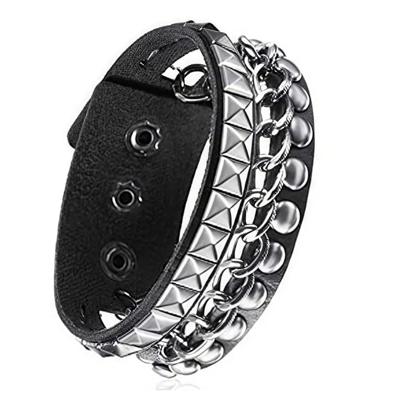 Multi-Layer Punk Rivet Bracelet, Layered Bracelet, Wide Leather Bangle for Street Dance, Bold Personality Accessory, Unisex Fashion Jewelry, Gothic Jewelry, Fashionable Bangle, Stackable Bracelets, Bangle Set, Stacking Bangles