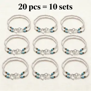 20Pcs 10Sets SummerVibes Double Heart Beaded Anklet Bohemian Adjustable Fashion Anklets For Women Daily Vacation Jewelry Gift