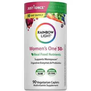 HOT! Rainbow Light Womens One + Multivitamin 50 Plus | 90 Caplets | Supports Menopause | Real Food Nutrients, Digestive Enzymes & Probiotics