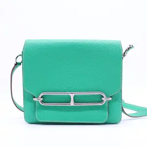 Pre-owned HERMÈS Leather Shoulder Bags Evercolor Sac Roulis 23 Vert Verone B20912