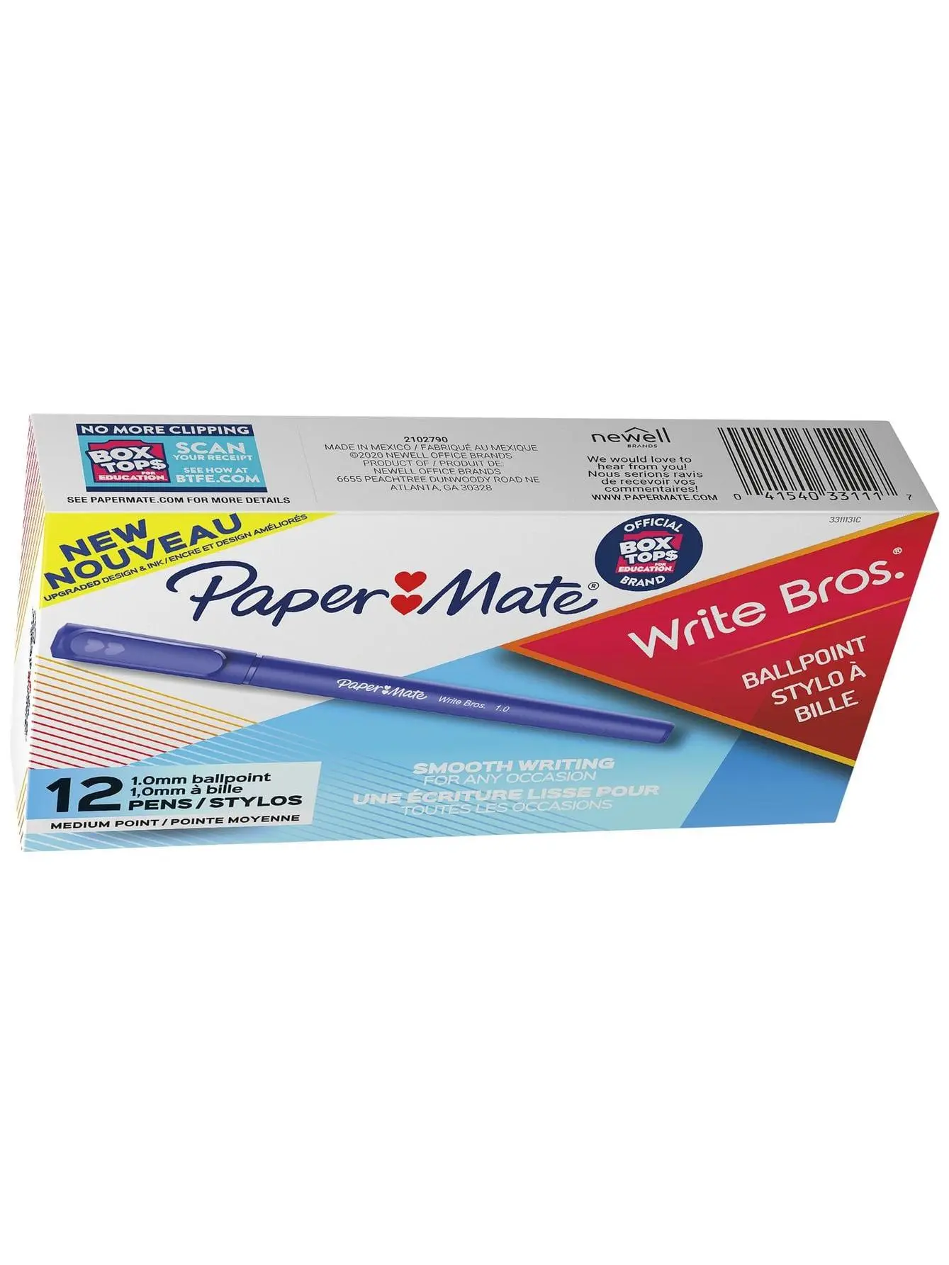 Papermate Write Brothers Ballpoint Pen (027340) - 1 mm Medium Tip, Blue Ink & Barrel, Pack of 12, Smooth Writing, Reliable, Ideal for Classroom & Home Use