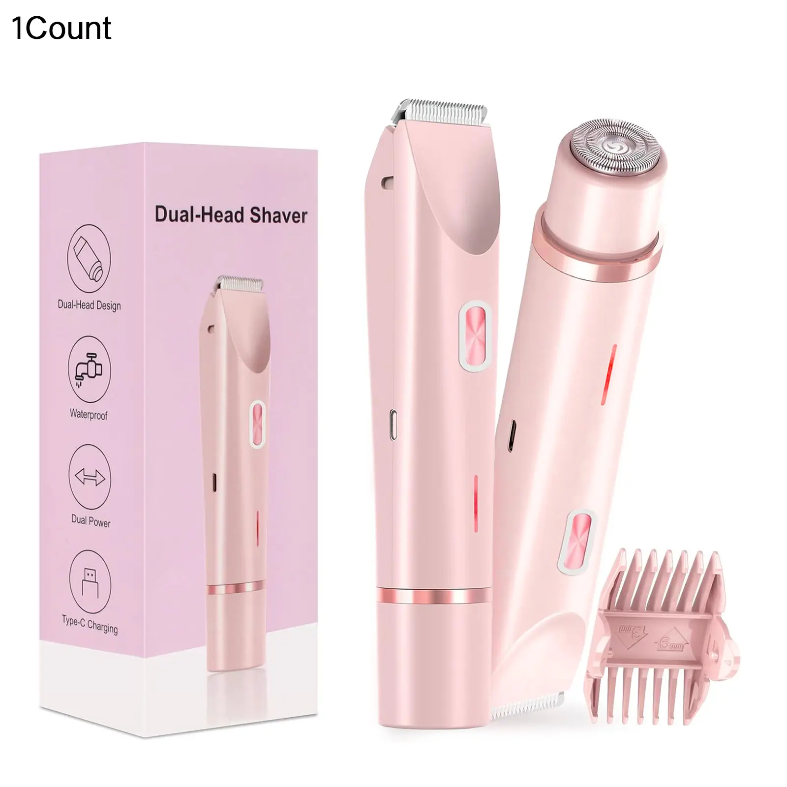 2-in-1 Electric Body Hair Trimmer - Groin Trimmer for Men - Bikini Trimmer Women - Wet/Dry Shaver Groomer, USB Recharge, Rechargeable Hair Trimmer, Waterproof Hygiene Razor, for Pubic Hair,Underarms,Legs,Arms,Face
