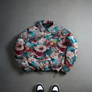 Retro printed jacket, Spring and Autumn fashion casual lapel jacket, zipper closed streetwear set, floral design style jacketRAIMENTRY