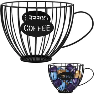 Coffee Pod Holder Large Capacity K Cup Holder for Counter,Coffee Filter Holder Black Wire Coffees Storage Basket for Kitchen Countertop,Coffees Bar,Coffe-e Station Organizer