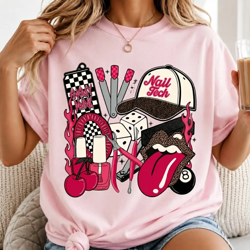 Retro Nail Tech Shirt, Western Nail Technician Tee, Nail Artist Gift, Beauty Salon Shirt, Comfort Colors Tee