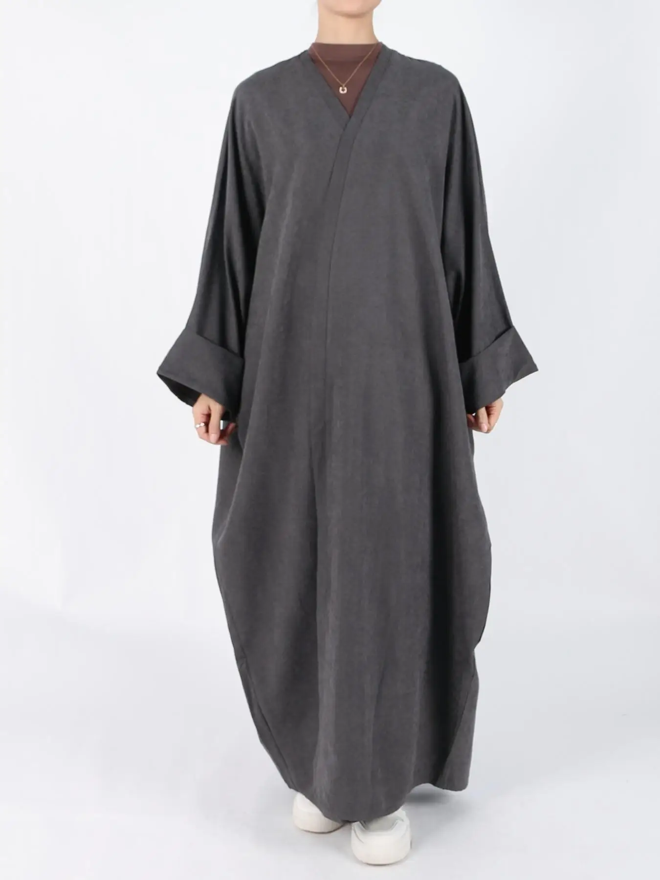 Women's Solid Color Abaya, Casual Long Sleeve Open Front Long Sleeve Outerwear for Daily Wear, Women's Islamic Clothing for Fall & Winter