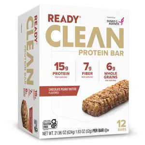 Ready Protein Bars - Chocolate Peanut Butter - High-Protein Healthy Snack with added Fiber 15g Protein -All-Natural - 12 Bars