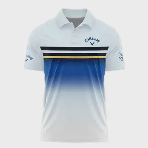 Shop the Stylish Golf 2024 PGA Championship Callaway Polo Shirt - Light Blue with Black Stripe All Over Print for Men