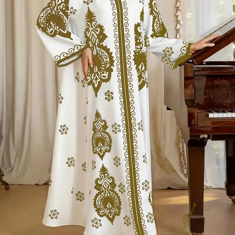 Middle Eastern Digital Print Dress, Long Robe, Kaftan Robe, Elegant Women's Clothing, Perfect for Casual Wear & Special Occasions