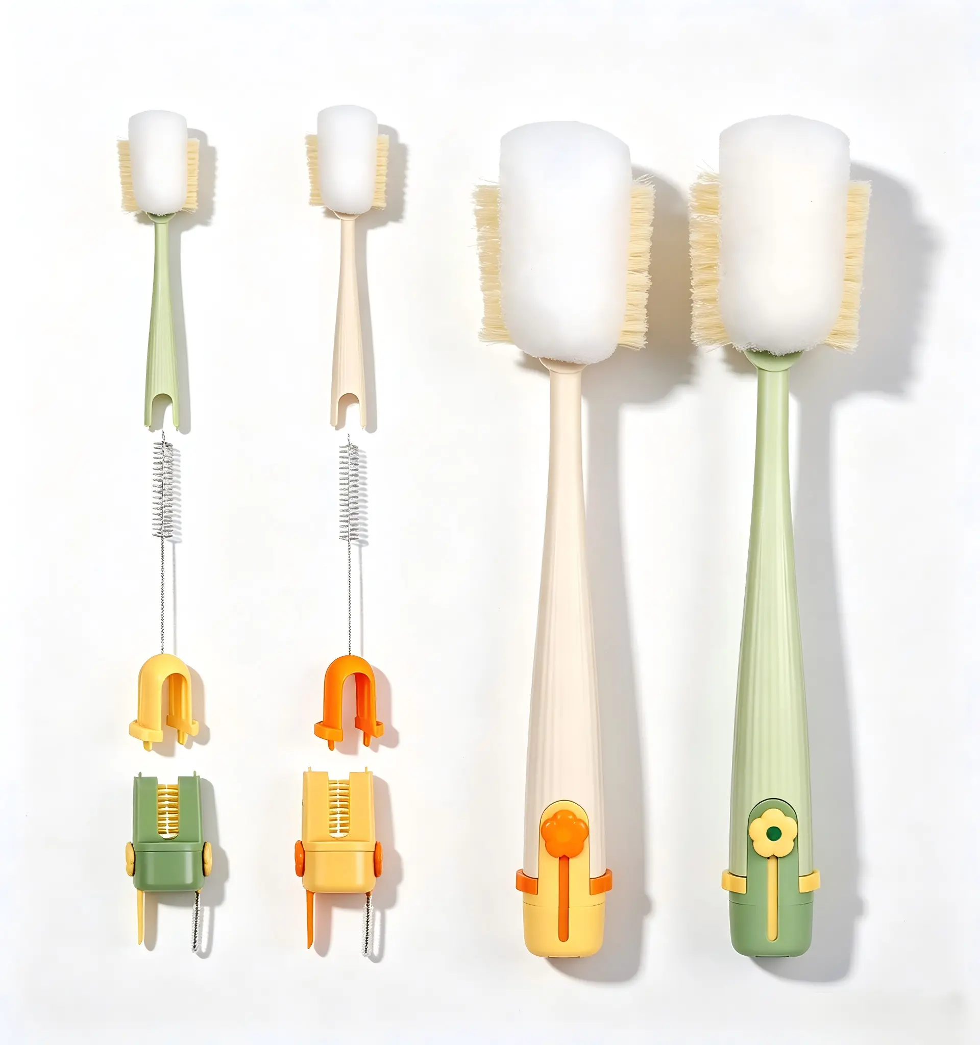 5-in-1 Bottle Cleaning Brush Set with Detachable Straw Cleaner, Sponge Scrubber and Detail Brush, Multi-Use Kitchen Cleaning Tool for Cups, Tumblers, Baby Bottles and Drinkware reusable