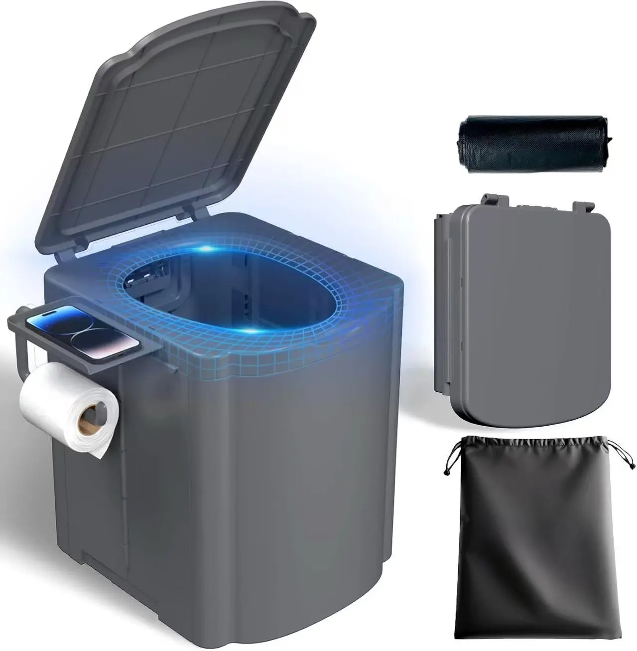 Portable Outdoor Toilet for Camping & Travel - 440 lbs Capacity Toilet Seat with Lid & Tissue Holder, Ideal for Trucks, RVs, Hiking & Beach Trips