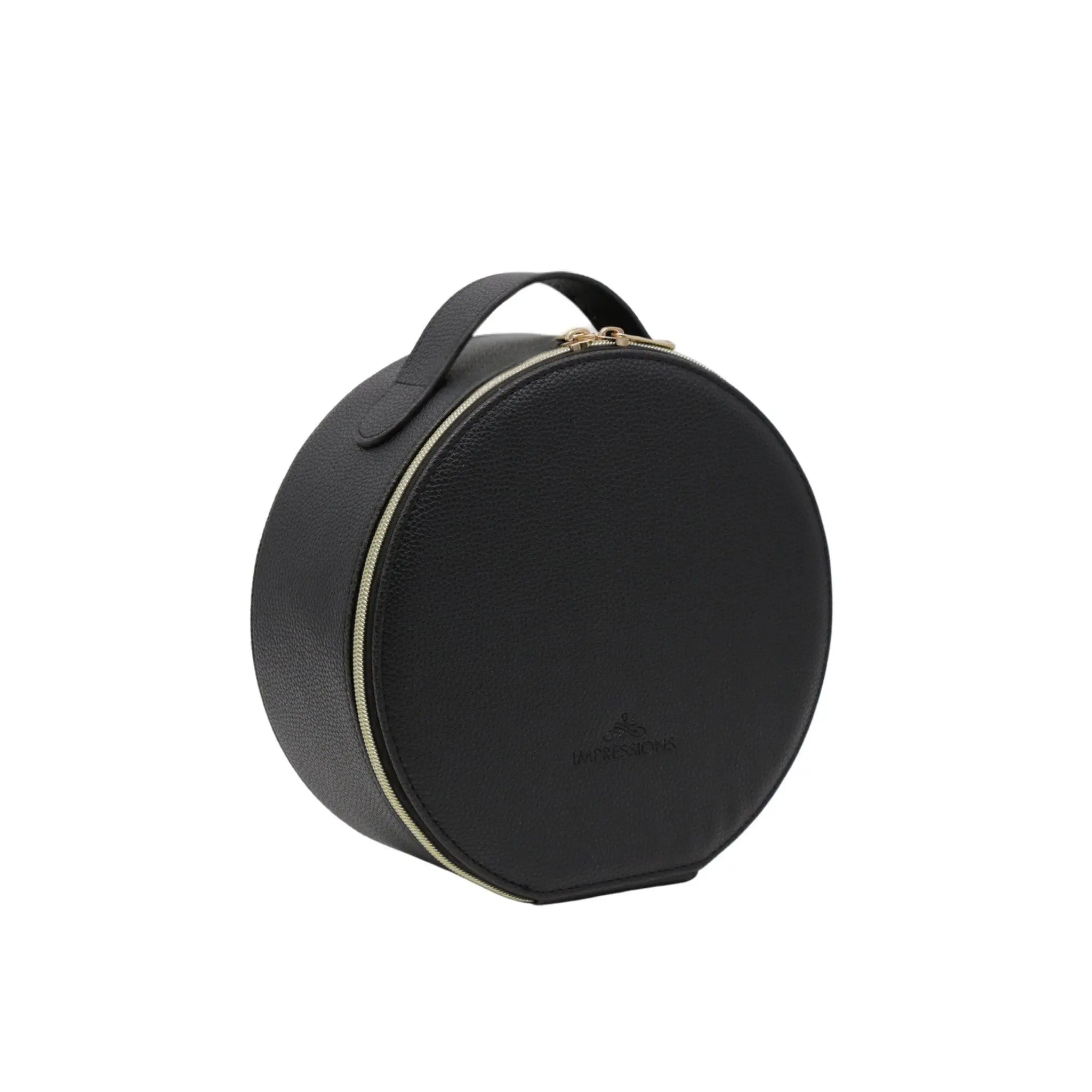 Round Faux Leather Makeup Case with LED Mirror - Travel Cosmetics Organizer, Handle, Removable Brush Pocket for Flawless Touch-Ups, Beauty Equipment, Led Light, Makeup Organization, Portable Vanity, Usb-C Charge, Modern Shape, Flawless Look