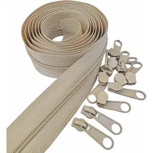 #3 Nylon Coil Zippers by The Yard Bulk Zipper Roll Zipper Tape 10 Yards with 25 count Pulls for Sewing Tailor DIY Craft Bags Pillows (Beige 10Yards)