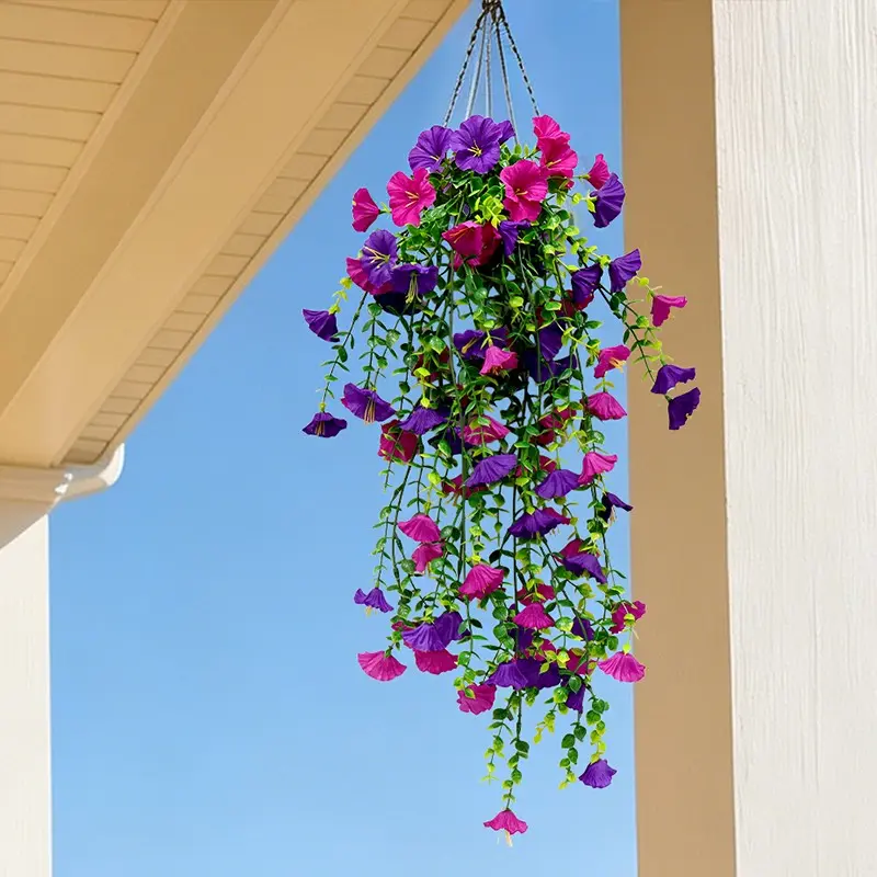 UV-resistant artificial morning glory vines, Artificial Hanging Flowers, Artificial Plants for spring and summer, pink flowers, petals, maintenance-free, durable plastic indoor/outdoor decoration, for weddings and floral arrangements