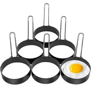 6pcs Non Stick Egg Ring Set Stainless Steel Egg Ring for Frying Pan, Frying Pan, Pancake Maker, Egg Cooking Ring, Hamburger Sandwich, Pancake Mold tiktokshopspringglowup