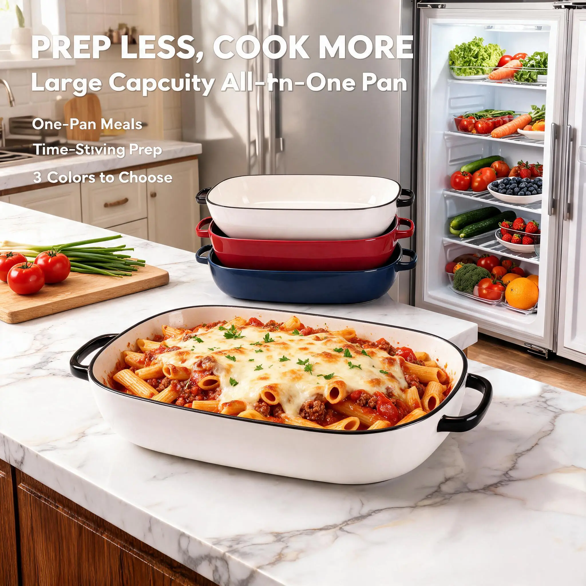 Thick Sturdy Enamel 6 Qt Rectangular Bakeware - 16x11 in White Ceramic Casserole Pan for Kitchen, Family Thanksgiving Cooking, Oven-Microwave-Refrigerator-Disinfection Cabinet-Dishwasher Safe