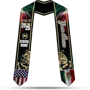 Personalized Mexican Graduation Sash Mexico Graduation Stole 2025, Mexican American Flag Graduation Sash Mexican Graduation - Style 7