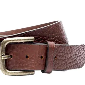 America Bison Belts - Brown Leather Belt with Heavy Duty Brass Buckle for Men's Fashion