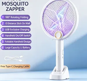 Electric Bug Zapper Racket, 3000V Mosquito Swatter with 3-Layer Safety Mesh, USB Rechargeable Fly Killer for Indoor Outdoor Camping Backyard, Summer Must-Have Pest Control Gadget