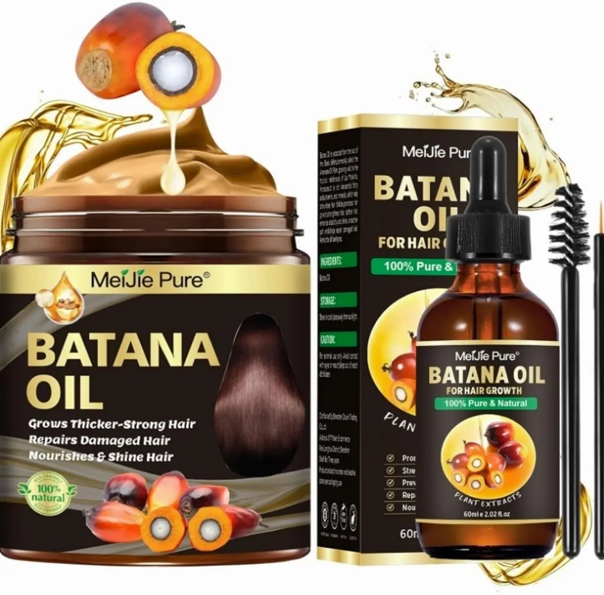 Batana Oil for Hair Growth–4Pc Set: Raw Batana Oil,Hair Mask Paste,Lash Wand & Brow Brush,Hair Growth Treatment Promotes Hair Thickness,Prevents Loss for Men Women,Deep Care for Scalp,Edges & Eyebrows