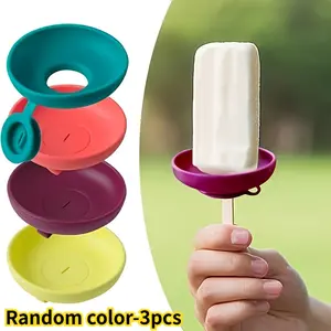 4Pcs Silicone Ice Cream Holders, Leak-proof Cone Support Stands, Portable Popsicle Tray Holders, Dishwasher Safe Travel Ice Pop Racks with Handle, Summer Kids Snack Storage Box, Random Colors