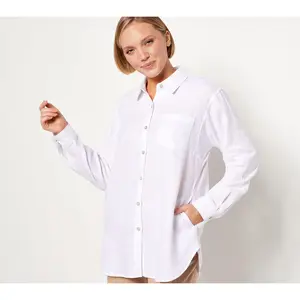 Susan Graver Pure Petite Cross-Dyed Linen Blend Tunic Shirt Susan Graver Pure Petite Cross-Dyed Linen Blend Tunic Shirt