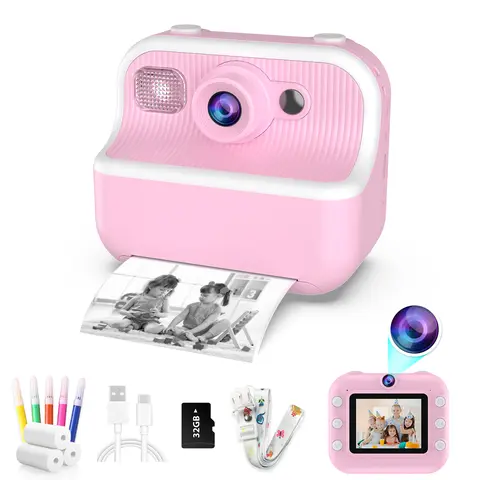 Kids Purple M8 Instant Print Digital Camera - 2.4 in LCD Display, 1080P, Built-in Flash, USB, 12 Photo Frames, MP3 Music Player, SD Card Compatible, Time Lapse, Portable Sports Camera Toy for 3-12 Year Old Girls, Christmas Gifts for Kids