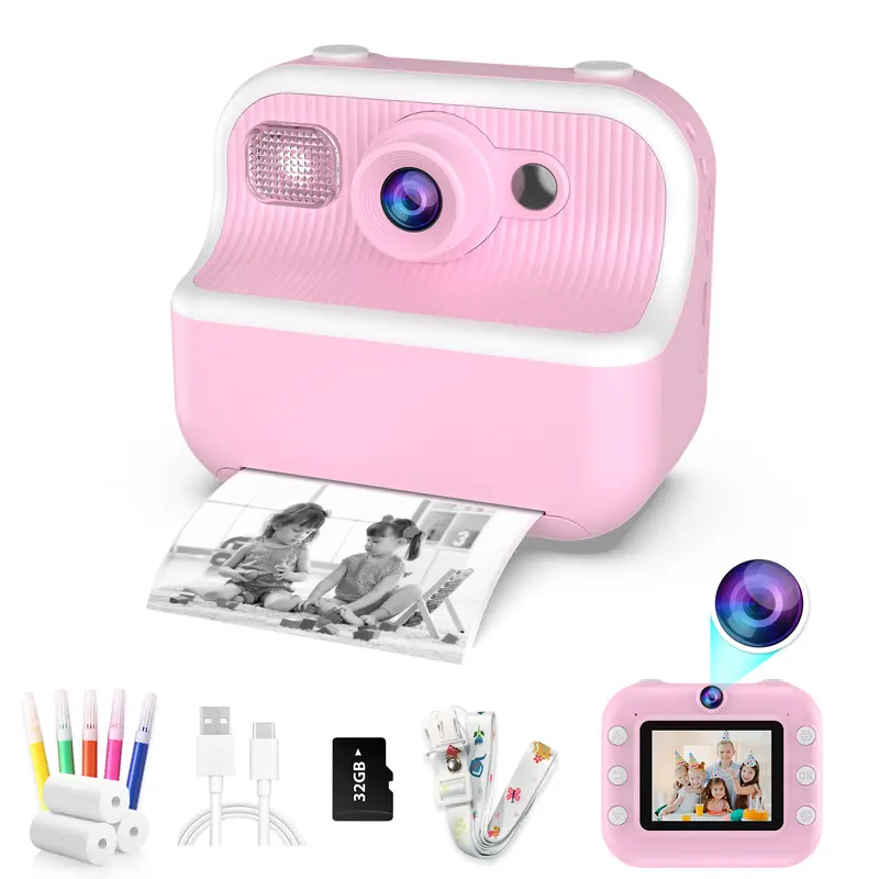 Kids Purple M8 Instant Print Digital Camera - 2.4 in LCD Display, 1080P, Built-in Flash, USB, 12 Photo Frames, MP3 Music Player, SD Card Compatible, Time Lapse, Portable Sports Camera Toy for 3-12 Year Old Girls, Christmas Gifts for Kids