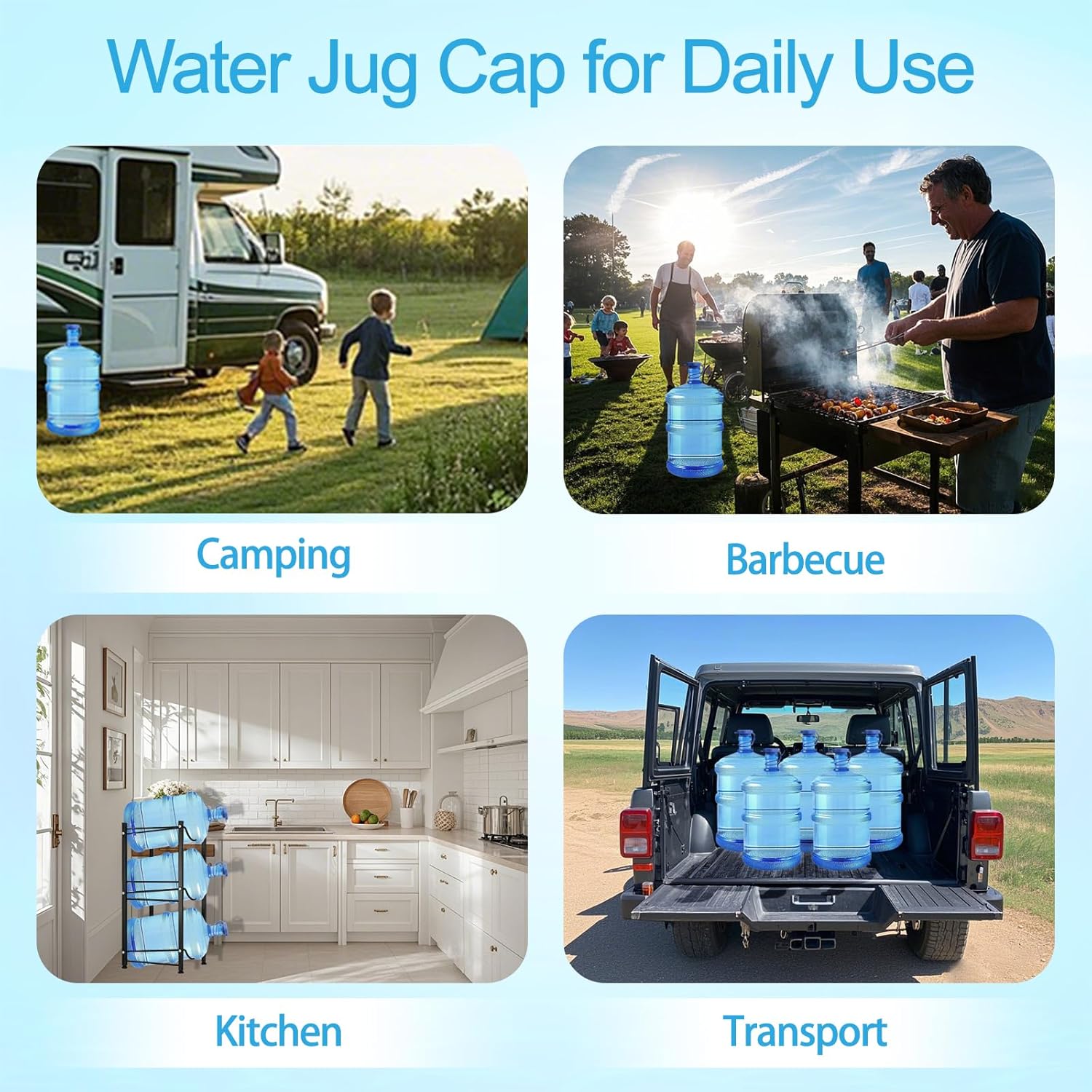 【5 PCS】3 & 5 Gallon Water Jug Cap, Upgrade Reusable Replacement Caps, Non Spill Lids for 55mm Water Bottle
