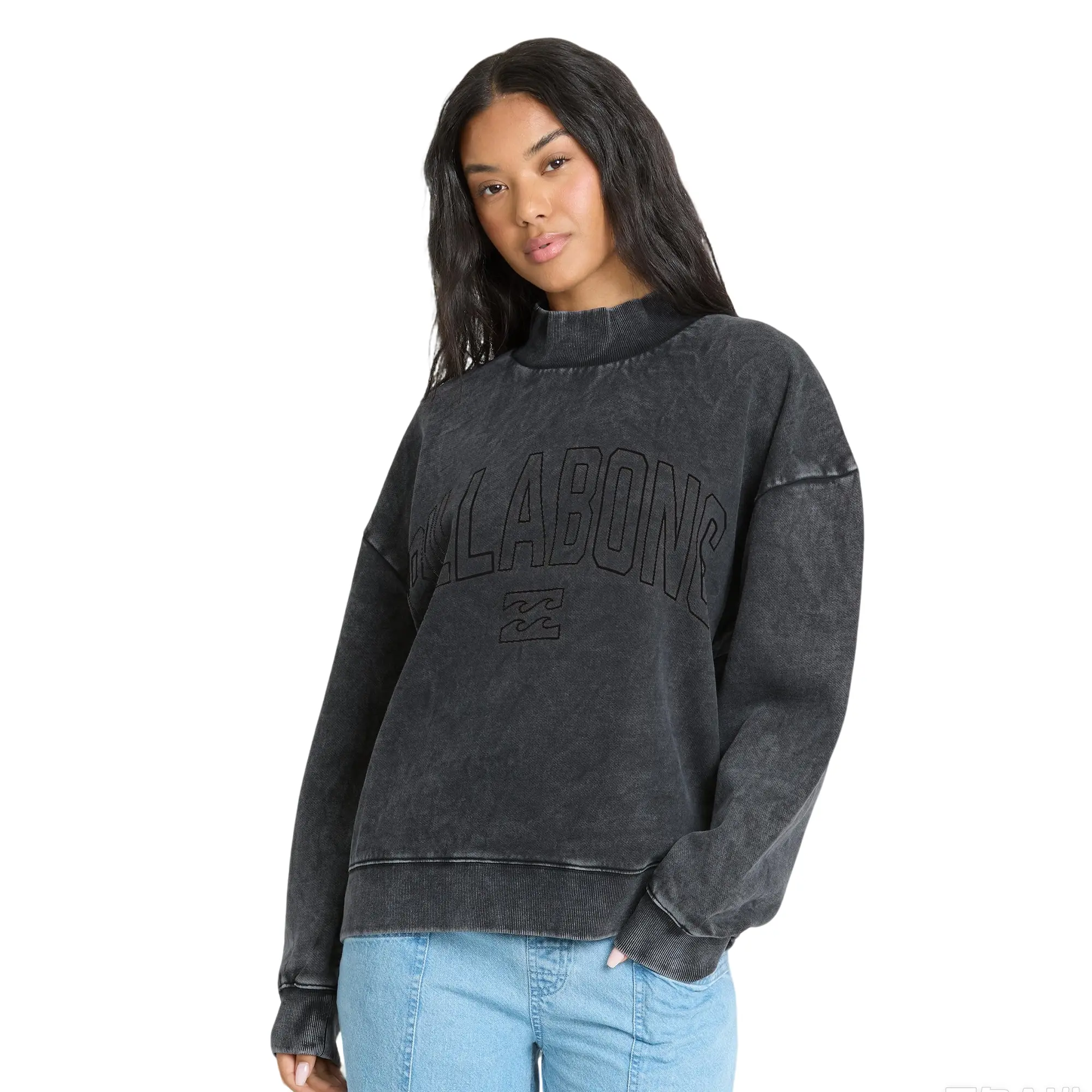 BILLABONG Sun Washed Mock Neck Sweatshirt, Oversized Brushed Fleece Pullover for Fall Winter Casual Streetwear, Long Sleeve Cozy Sweatshirt for Everyday Wear Black Fabric Fit Hoodie