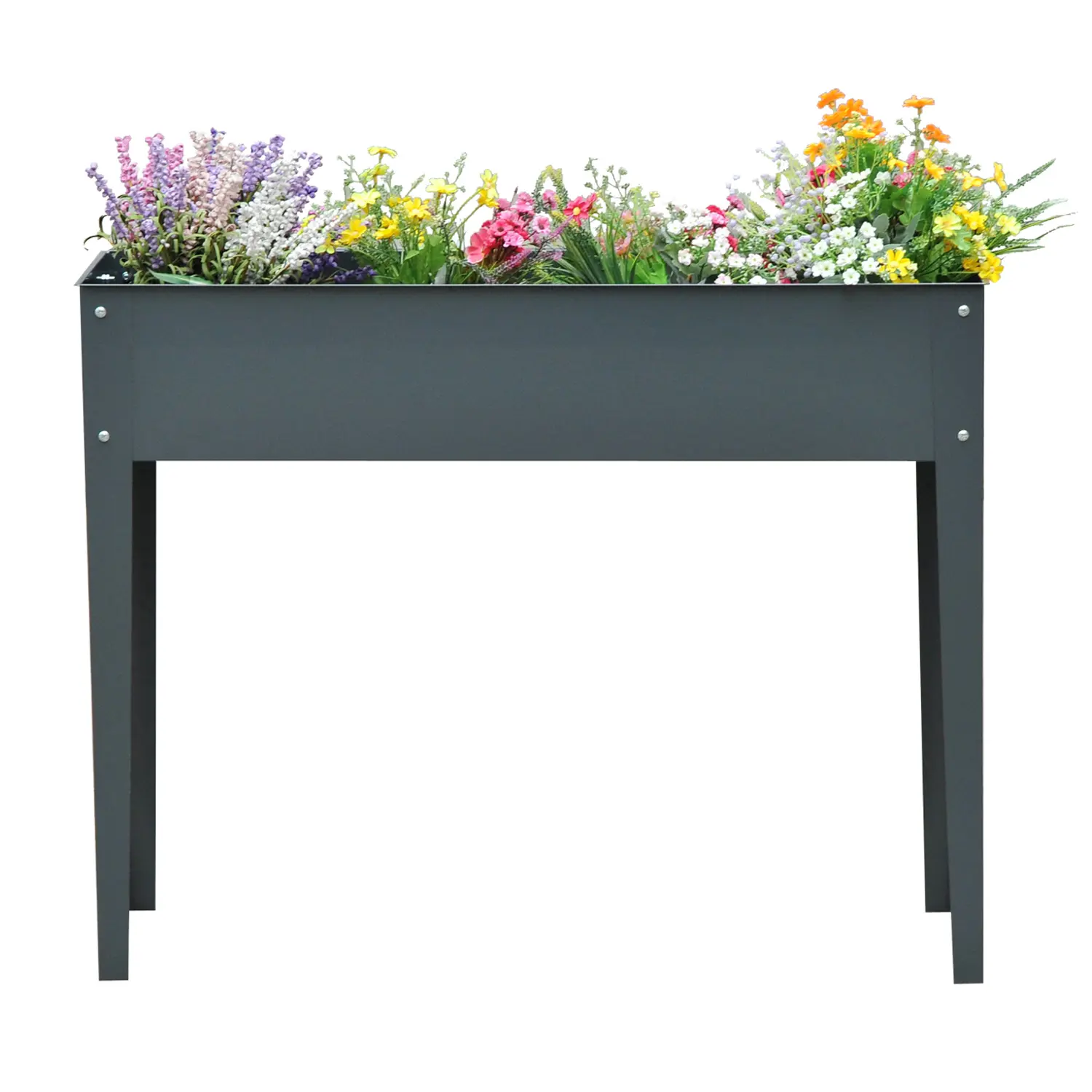 Dark Gray Metal Raised Garden Bed 39 Inch Long Elevated Planter Box with Legs and Drain Holes for Vegetables Herbs on Patio Backyard Balcony Holds 14.5 Gal Soil
