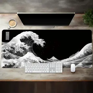 Viral Black & White Great Wave Mouse Pad, Ukiyo-e Art Desk Mat, Oversized Non-Slip Office Pad, Desk Accessories, Traditional Aesthetic Decor, Smooth Surface for Daily Use, Artistic Vibe Desk Setup #FYP #DeskGoals #GreatWaveUkiyoEVibes #ArtDesk