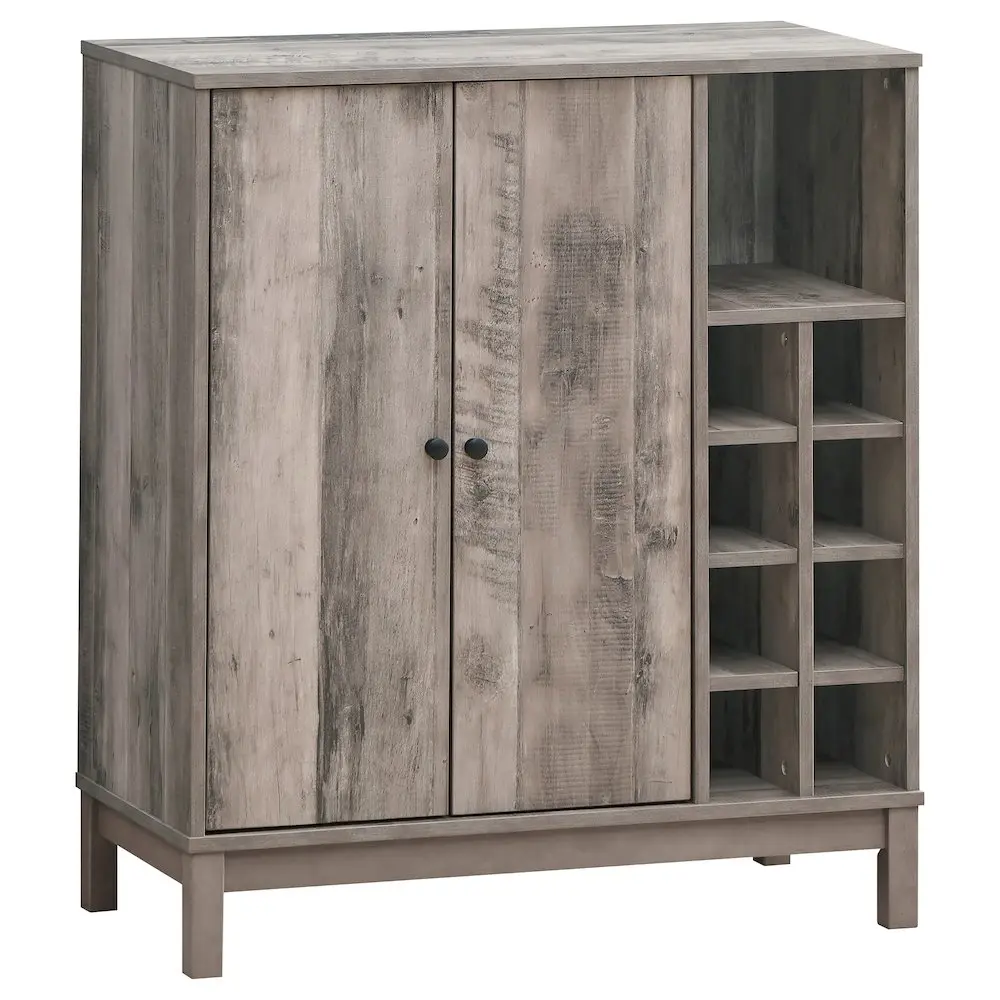 Farmhouse Style Home Double-Door Weathered Acacia Wood Bar Cabinet - Indoor Furniture for Living Rooms, Wine Storage, Bar Decor, Country Life