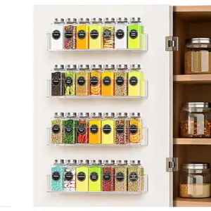 Mounted Acrylic Spice Rack 4 Pack, 12 Inch Clear Pantry Door Organizer, Floating Spice Organizer, Adhesive or Screw Mounted Cabinet Seasoning Shelf