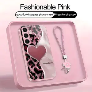 Suitable for [Galaxy S24 Plus] high-end phone case，a beautiful four-leaf clover lanyard is included,simple leopard print heart pattern,a variety of colors are available for you to choose from YM99