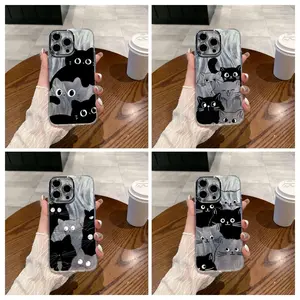 Cute Black White Cat Phone Case - Adorable Kitten Pattern Phone Case For iPhone 17 16 15 14 13 12 11 PRO PLUS MAX Phone Case #JKYSIMDMAO1