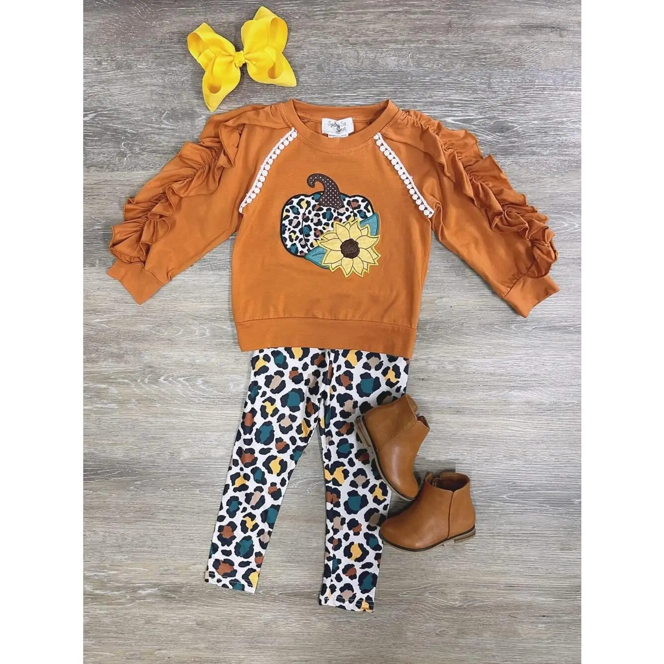Wild About Fall Ruffle Sleeve Girls or Toddler Ruffle Arm Top with Animal Print Cheetah Leggings Outfit