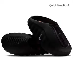Outdoor Beach Walking Mule Slides, Solid Black Textured Mesh Upper Orange Traction Studded Sole Ergonomic Foam Lining Slip-On Casual Footwear for Camping Road Trips Poolside Activities