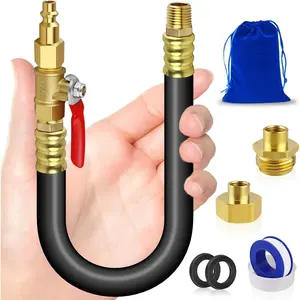 RV Winterizing Blowout Adapter, 3/4'' GHT Sprinkler System Winterize Blow-Out Fitting Plgu Kit, 16.9''Air Compressor Winterization Hose for Travel Trailer,Camper,Boat,Garden Faucet Hose,Marine