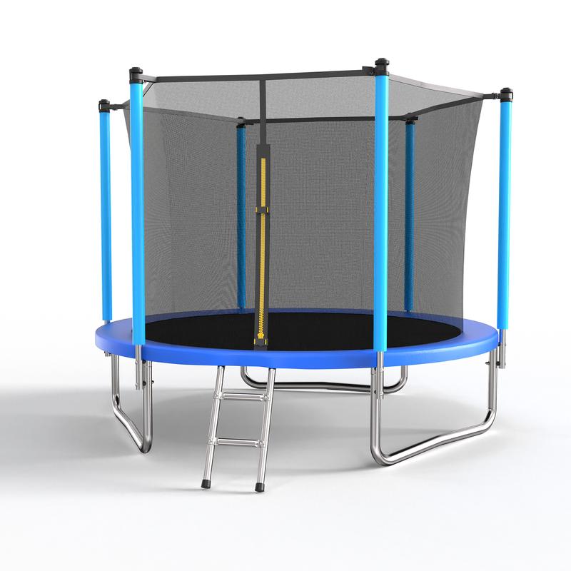 MERSCO 8FT Outdoor Trampoline with Enclosure Net and Ladder, Recreational Trampolines for Kids and Adults,Blue